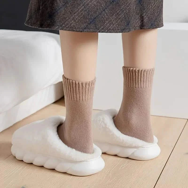 5 Paires : Chaussettes mi-hautes épaisses thermiques couleurs mélangées