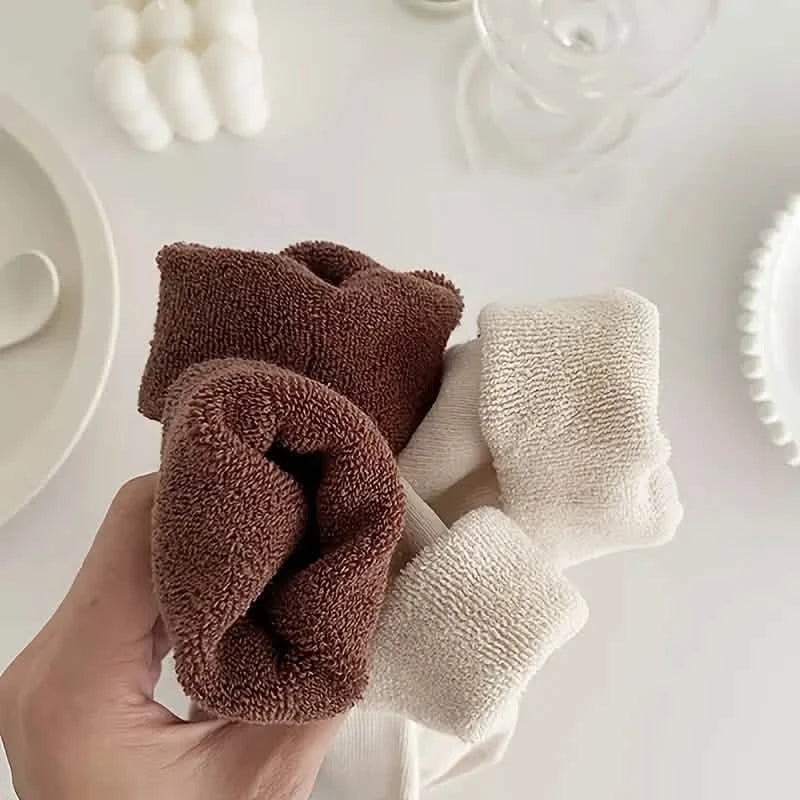 5 Paires : Chaussettes mi-hautes épaisses thermiques couleurs mélangées