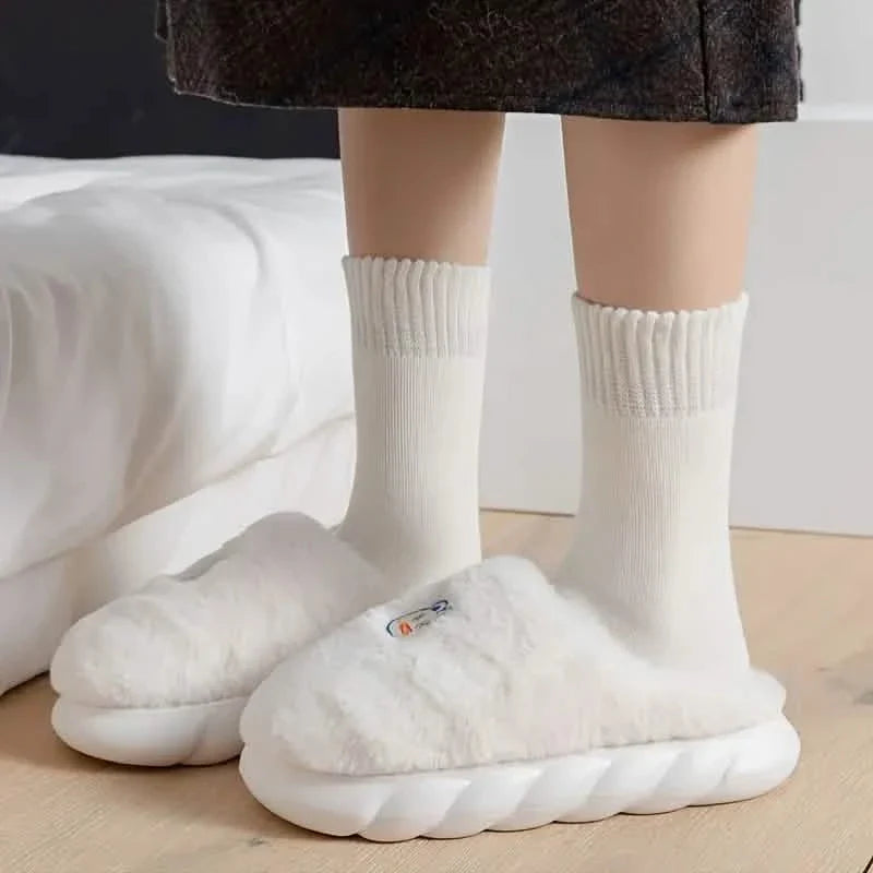 5 Paires : Chaussettes mi-hautes épaisses thermiques couleurs mélangées