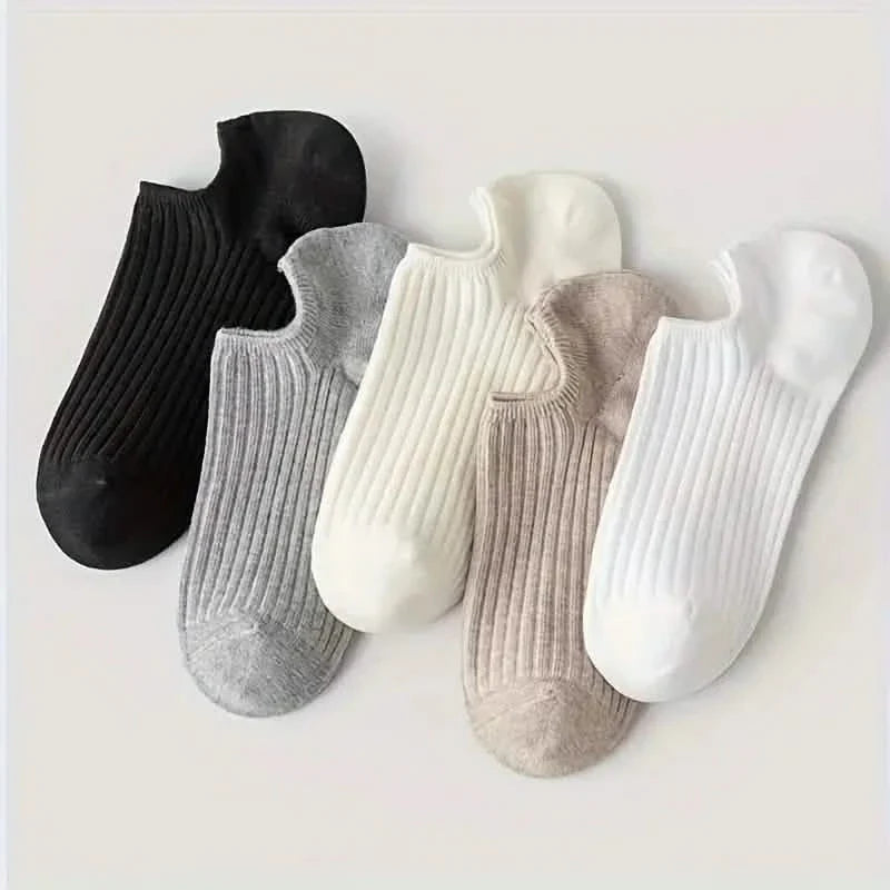 5-Pairs: Women's No-Show Socks, Elegant Solid Colors