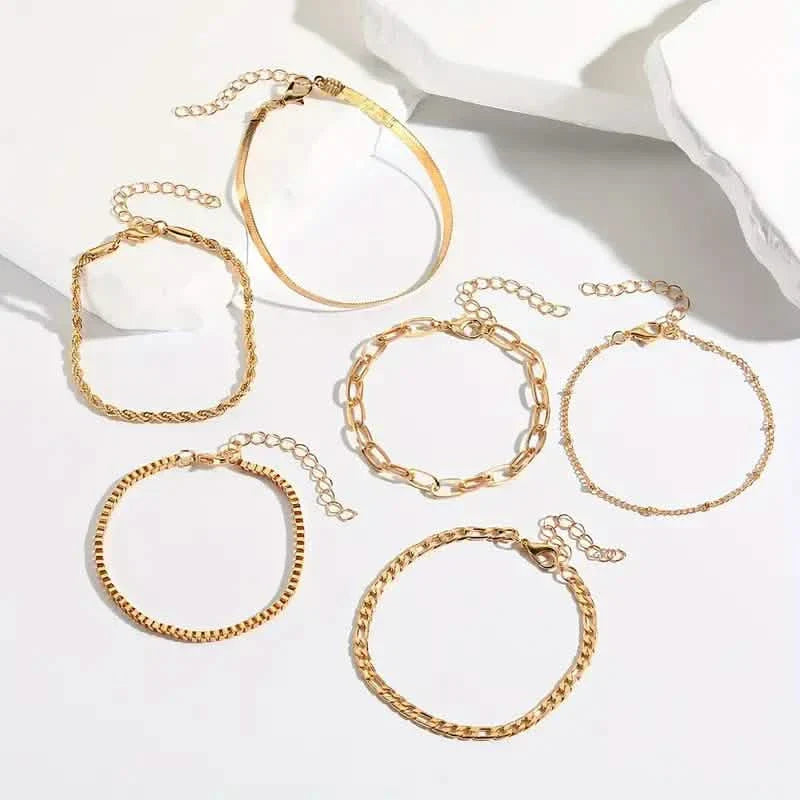 5-Piece: Elegant Multi-Layered Chain Bracelet Set