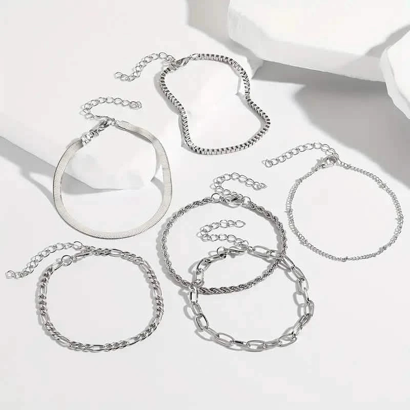 5-Piece: Elegant Multi-Layered Chain Bracelet Set