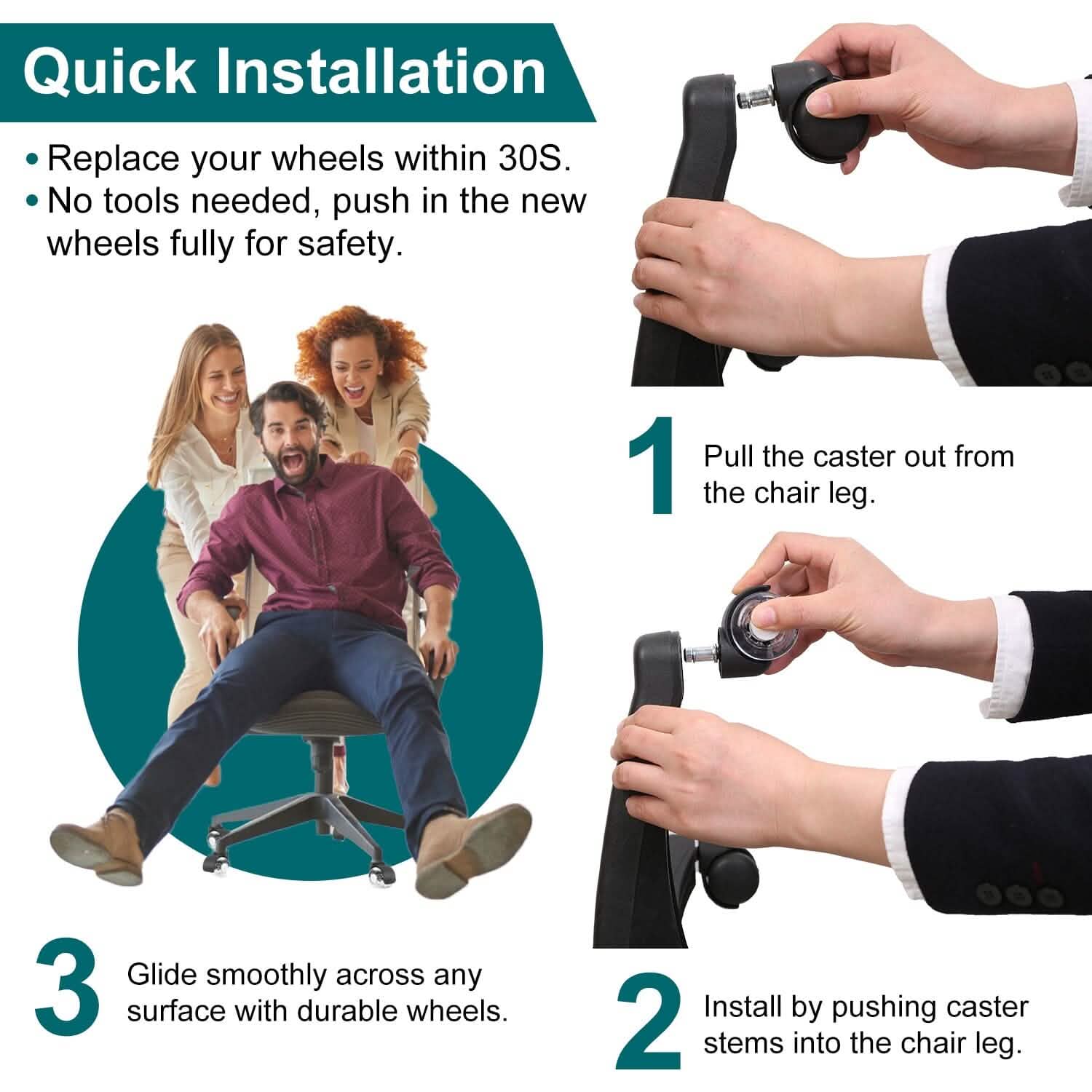 5-Piece: Office Chair Wheels Replacement