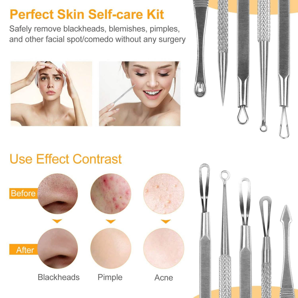 Ensemble de 5 pièces : Kit Dissolvant de Points Noirs en Acier Inoxydable, Outil pour l'Extraction des Boutons