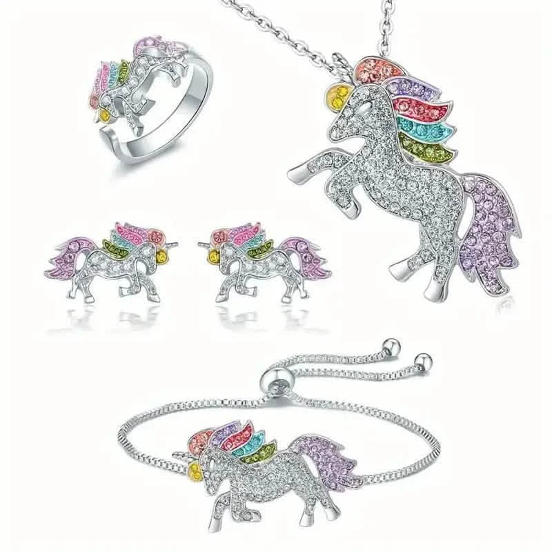 Ensemble de 5 pièces : collier avec pendentif, bracelet, boucles d'oreilles, bague, accessoires de décoration