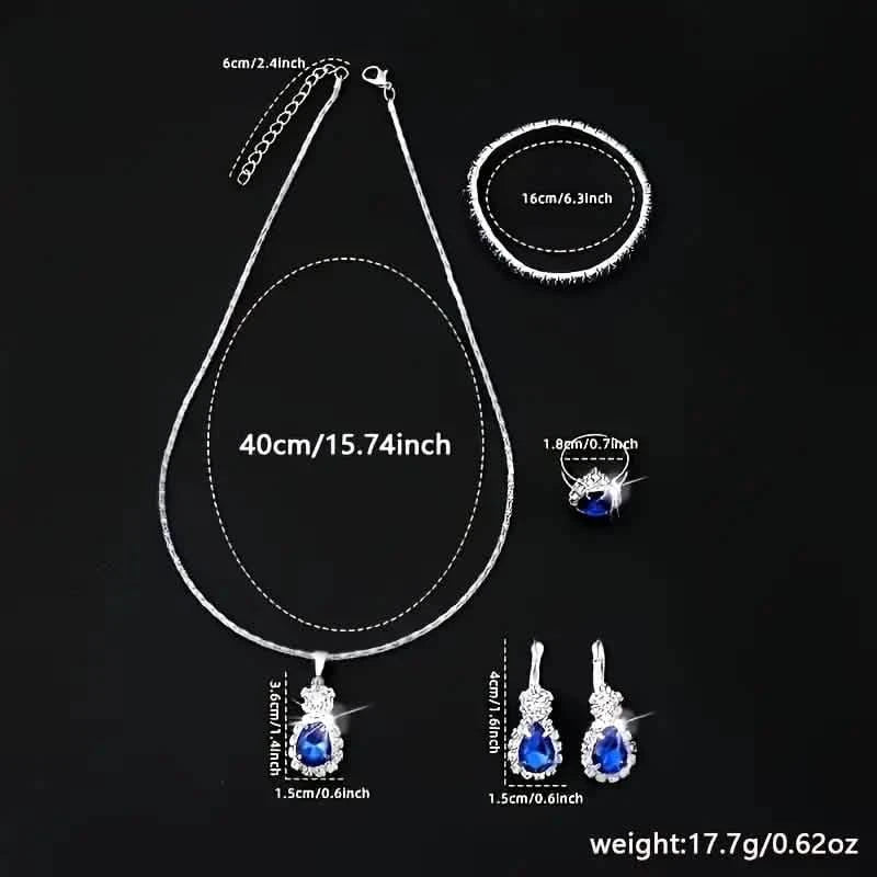 5点セット：スタイリッシュな女性用ジュエリーセット、イヤリング、ネックレス、リング、ブレスレット（ガラスアクセント付き）