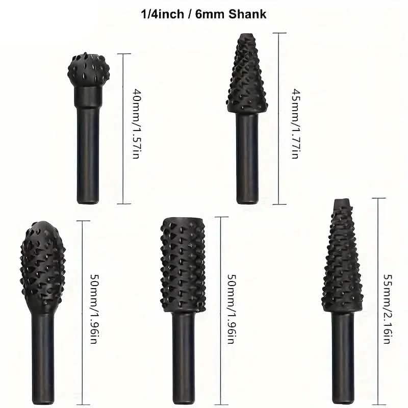 5-Piece Set: Wood Carving File Rasp Drill Bit