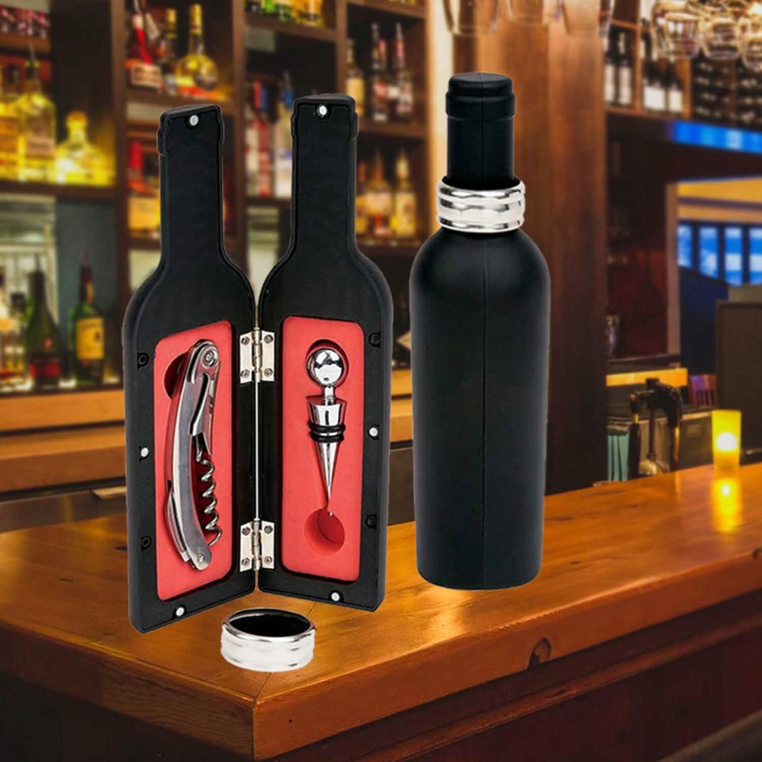 5-Piece: Wine Opener Set with Bottle-Shaped Case