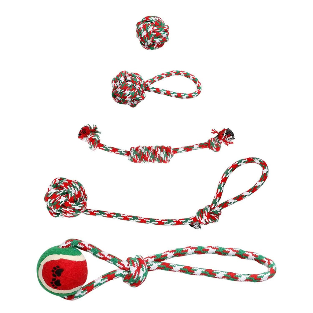 Lot de 5 jouets à mâcher en corde pour chien sur le thème de Noël