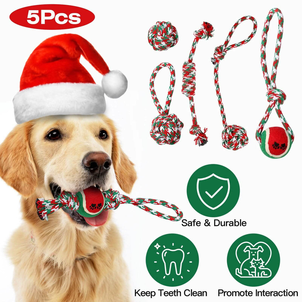 Lot de 5 jouets à mâcher en corde pour chien sur le thème de Noël