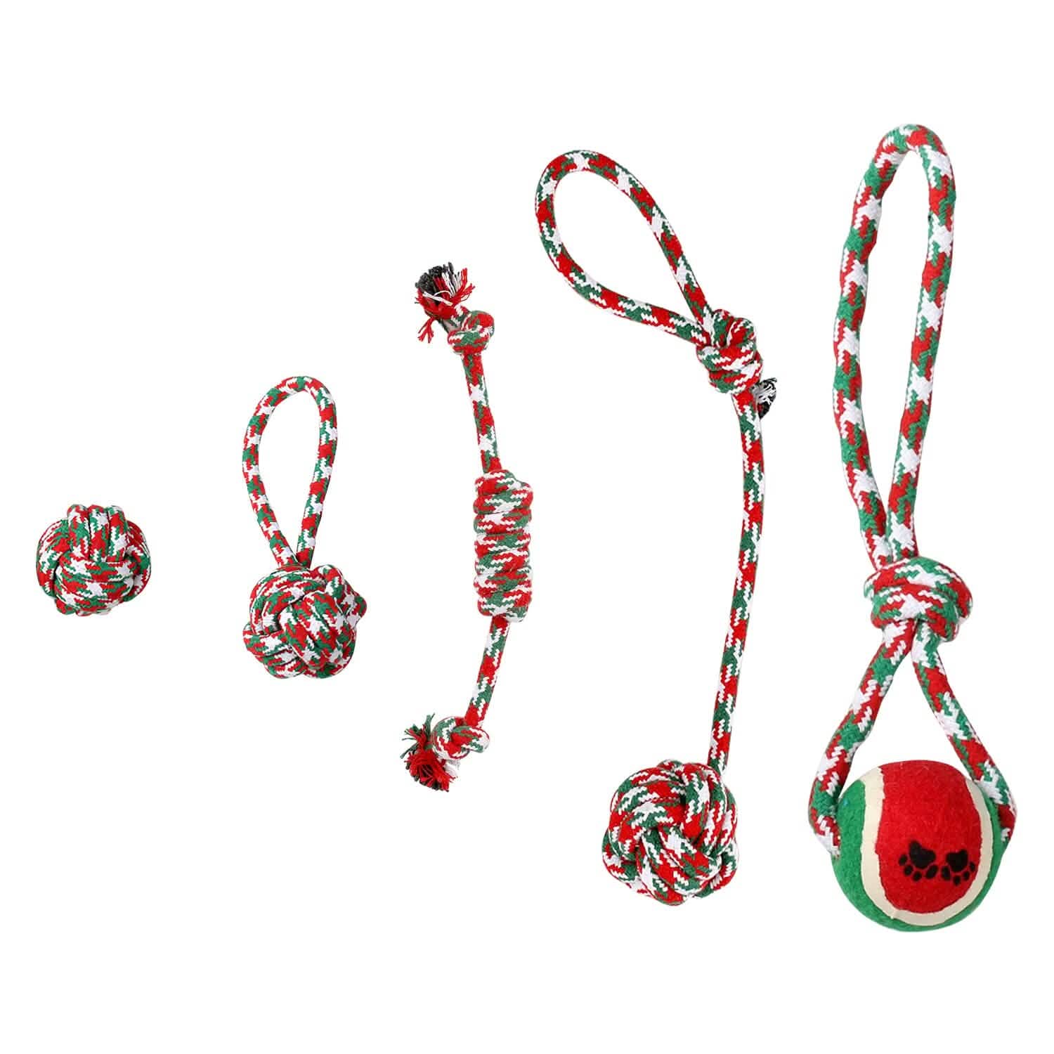 Lot de 5 jouets à mâcher en corde pour chien sur le thème de Noël