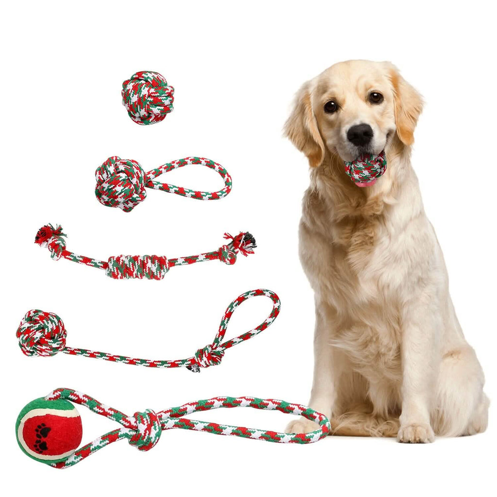 Lot de 5 jouets à mâcher en corde pour chien sur le thème de Noël