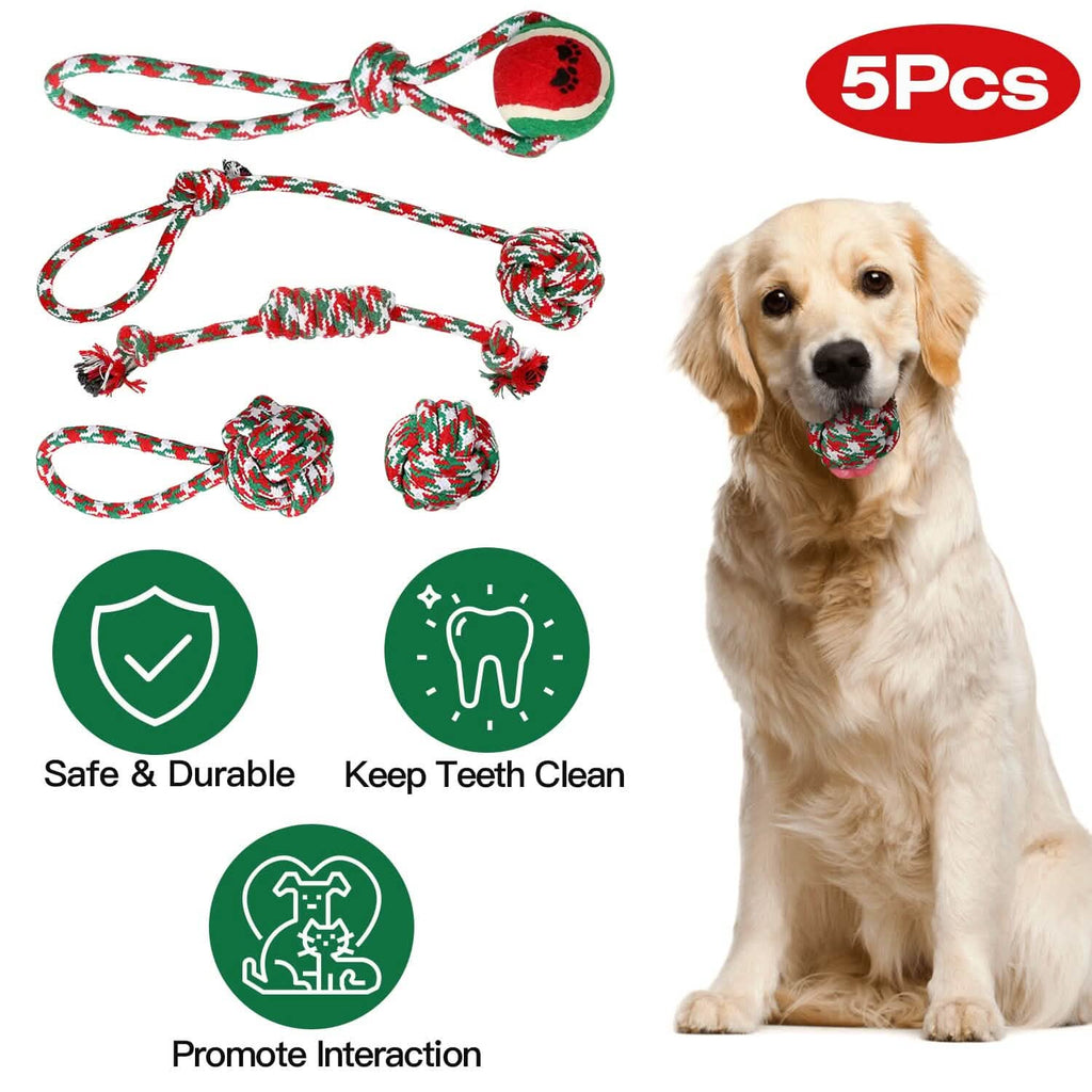 Lot de 5 jouets à mâcher en corde pour chien sur le thème de Noël