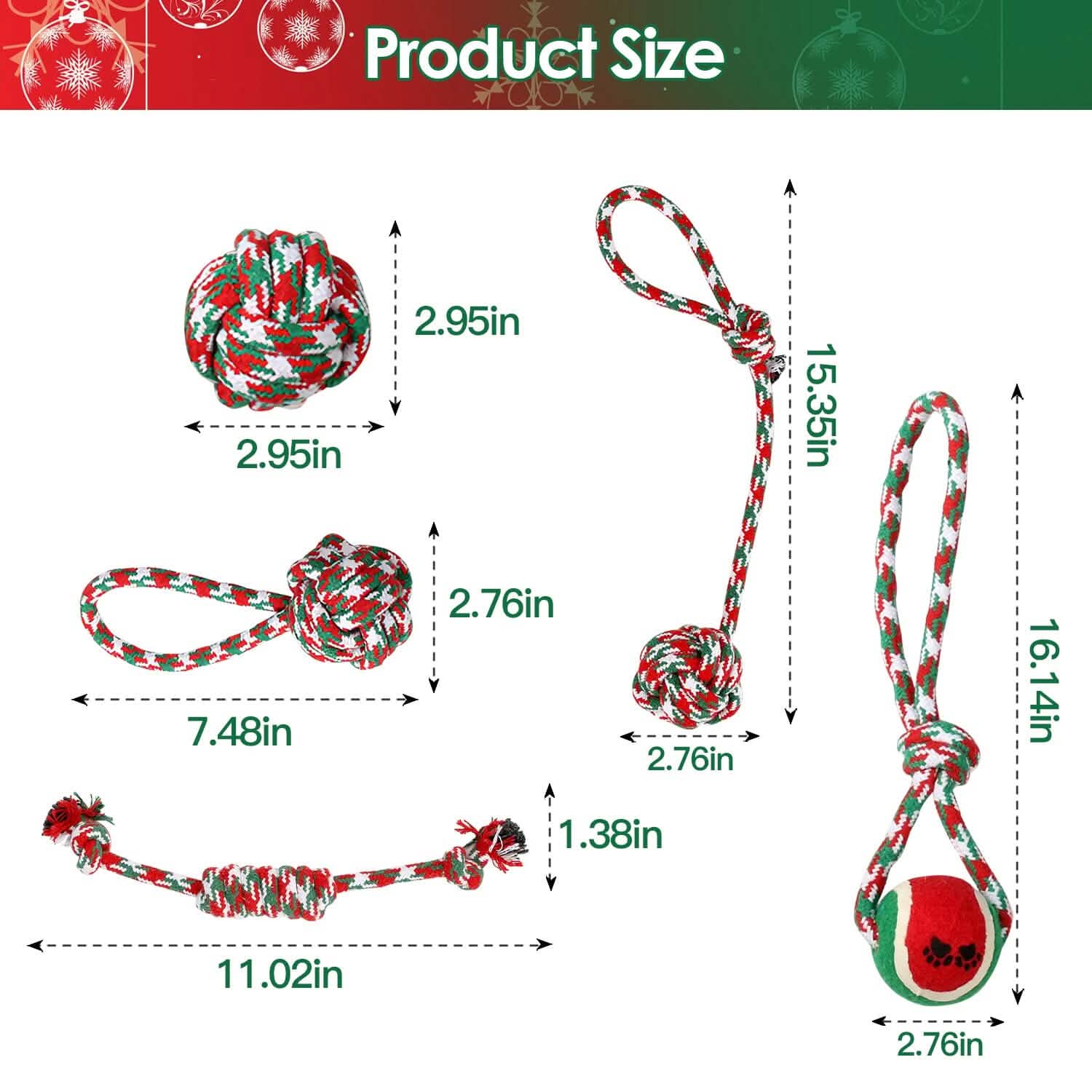 Lot de 5 jouets à mâcher en corde pour chien sur le thème de Noël