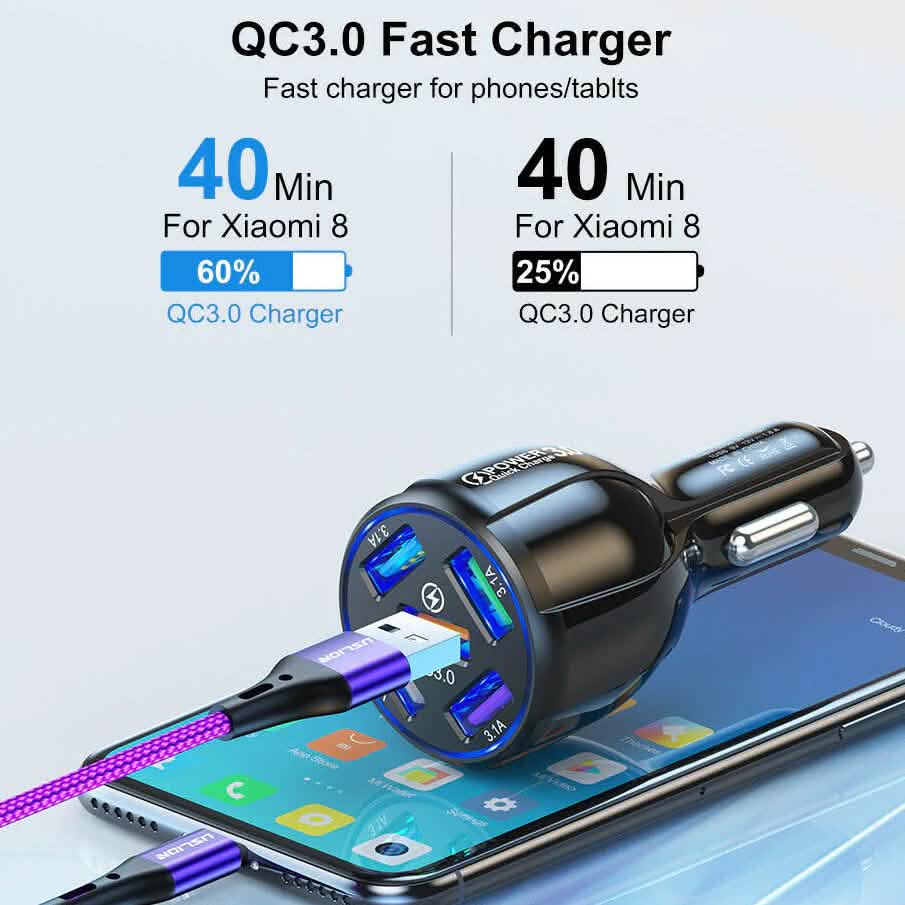 Chargeur rapide de voiture USB 5 ports avec affichage LED