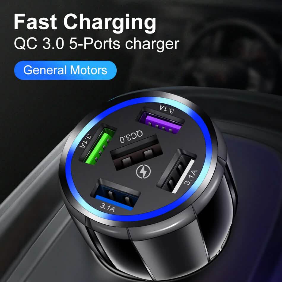 Chargeur rapide de voiture USB 5 ports avec affichage LED