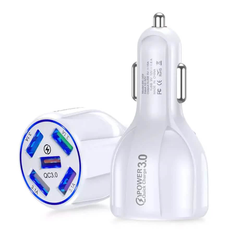Chargeur rapide de voiture USB 5 ports avec affichage LED