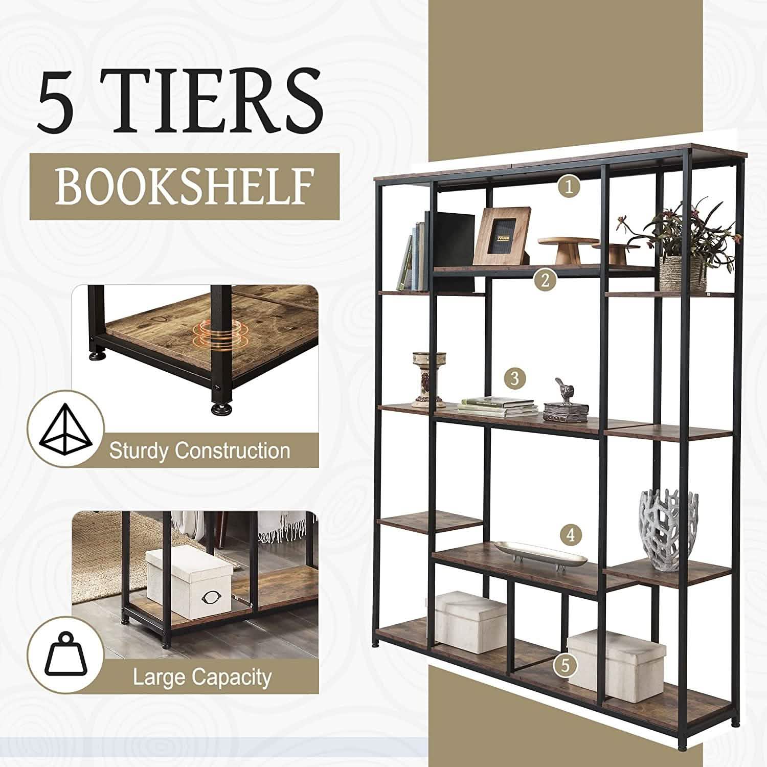 Bibliothèque haute à 5 niveaux pour chambre à coucher