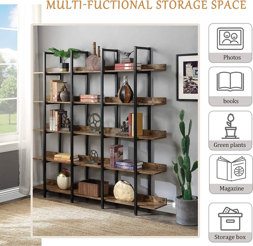 5-Tier Bookcase Tall Bookshelf, Storage Shelf with Metal Frame