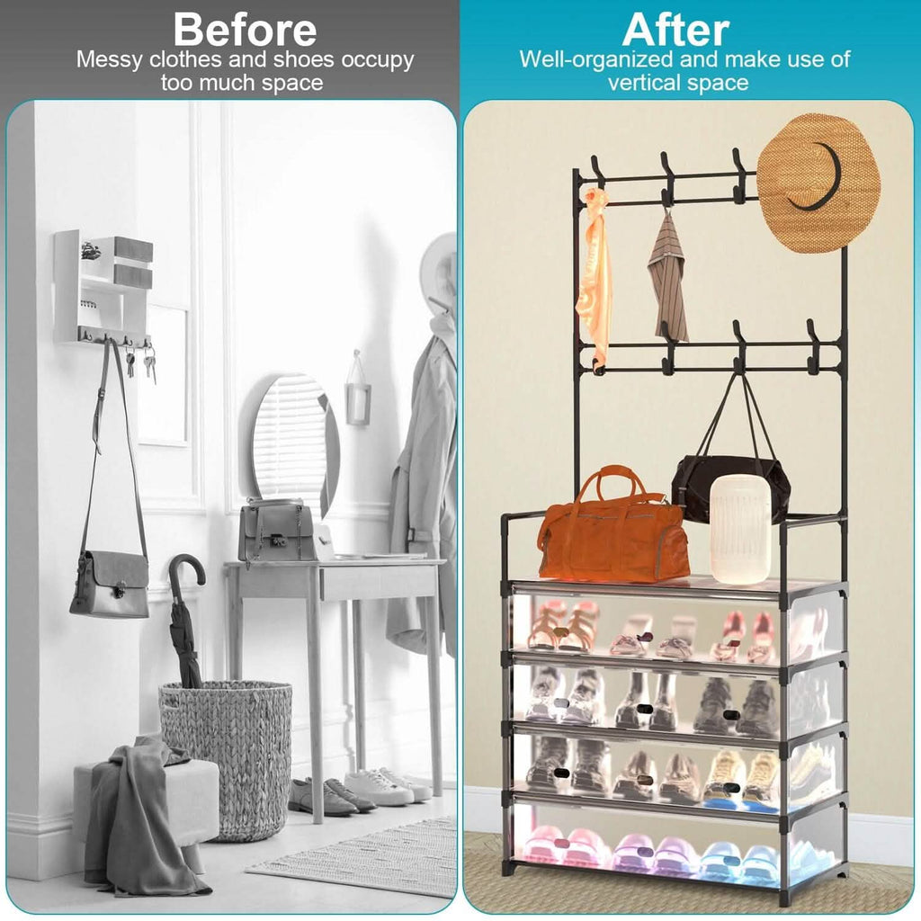 5-Tier Dustproof Entryway Hall Tree Coat and Shoe Rack