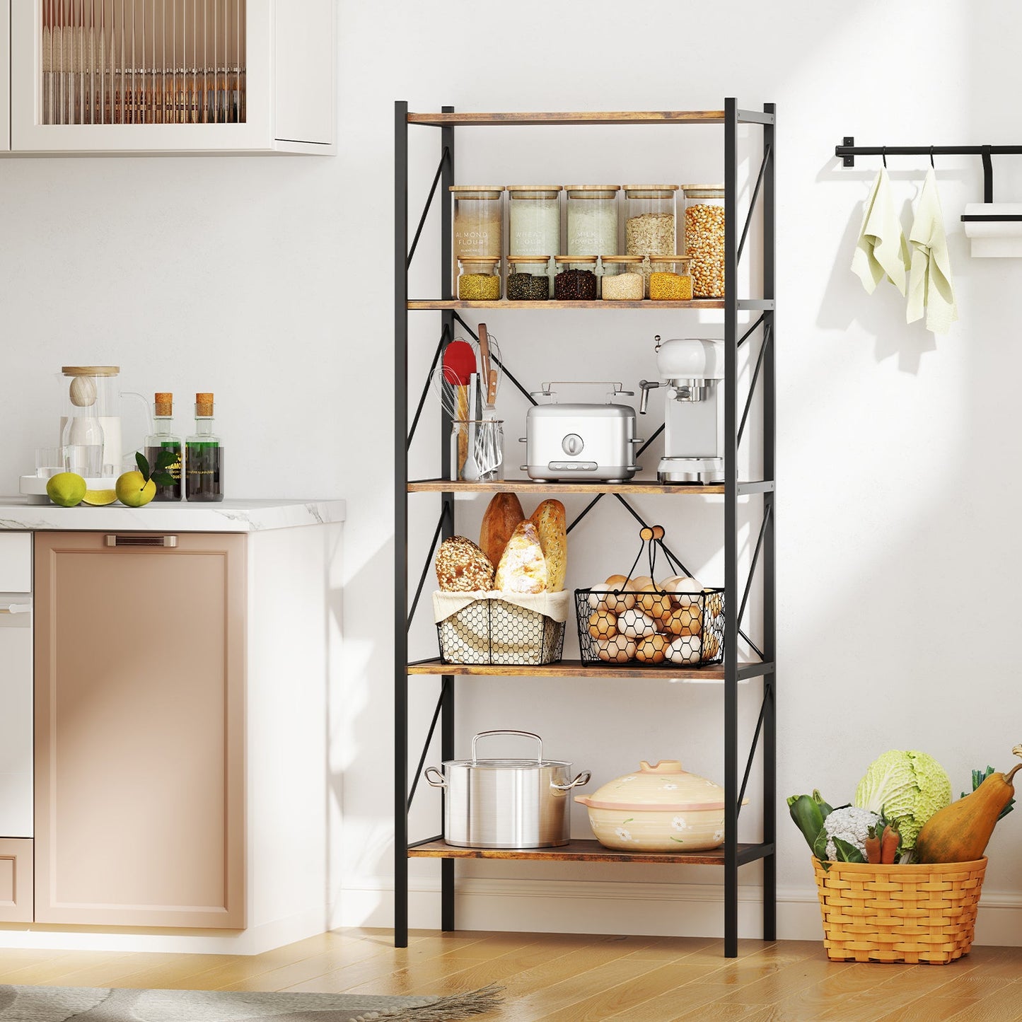 5-Tier Bookshelf with Open Shelves and Heavy Duty Metal Frame