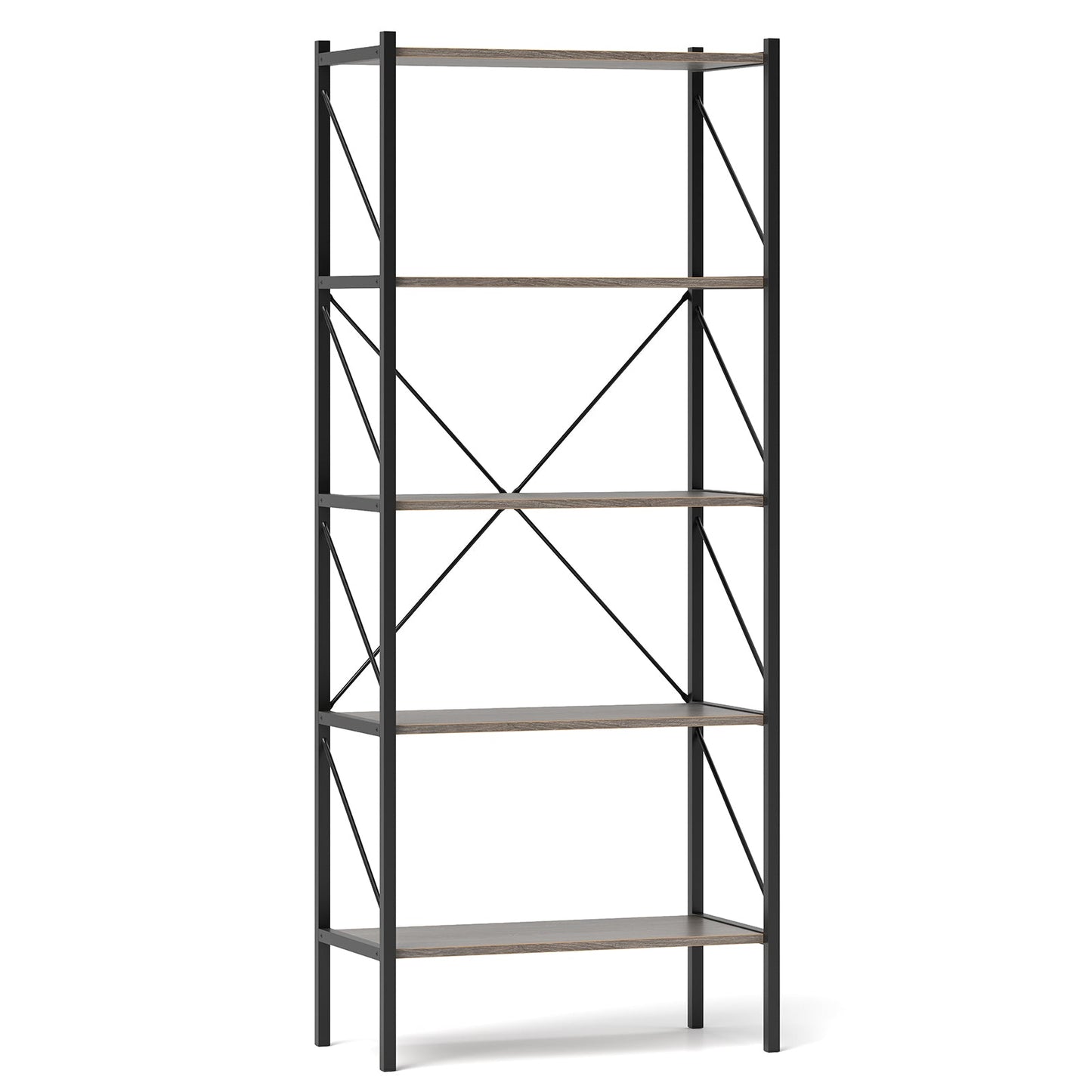 5-Tier Bookshelf with Open Shelves and Heavy Duty Metal Frame