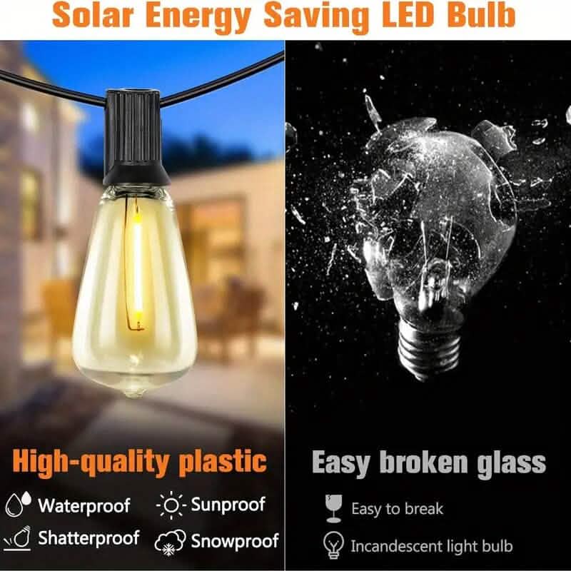 50 Ft. Solar String Outdoor Lights with Remote ST38 Vintage Edison Bulbs