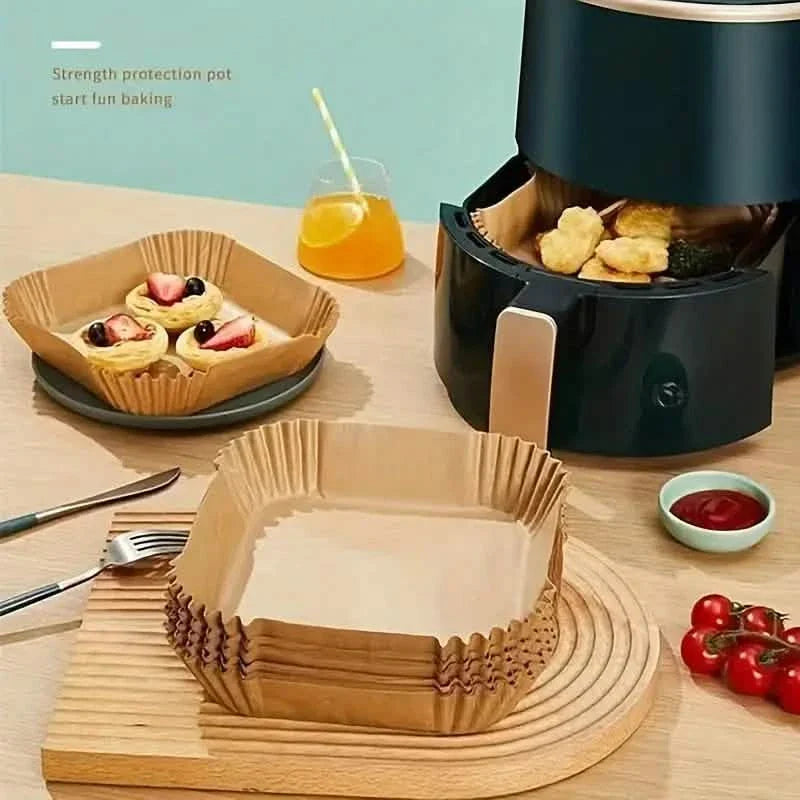 50 pièces : Doublures en papier jetables pour friteuse à air, adaptées aux modèles de 2 à 8 pintes.