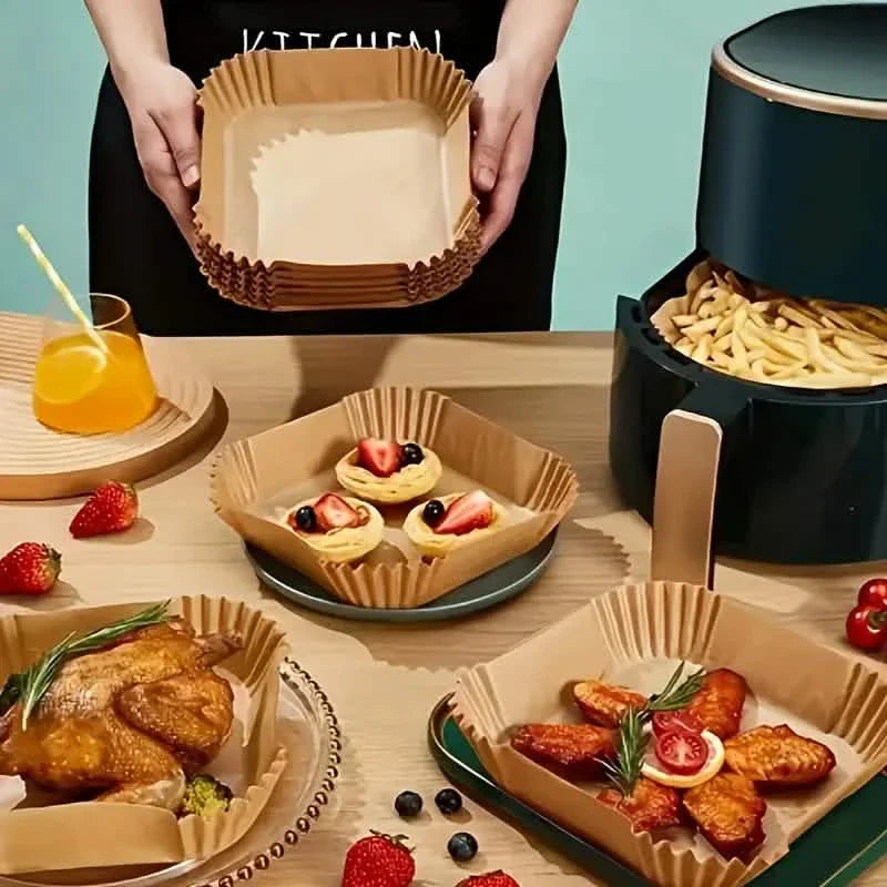 50 pièces : Doublures en papier jetables pour friteuse à air, adaptées aux modèles de 2 à 8 pintes.