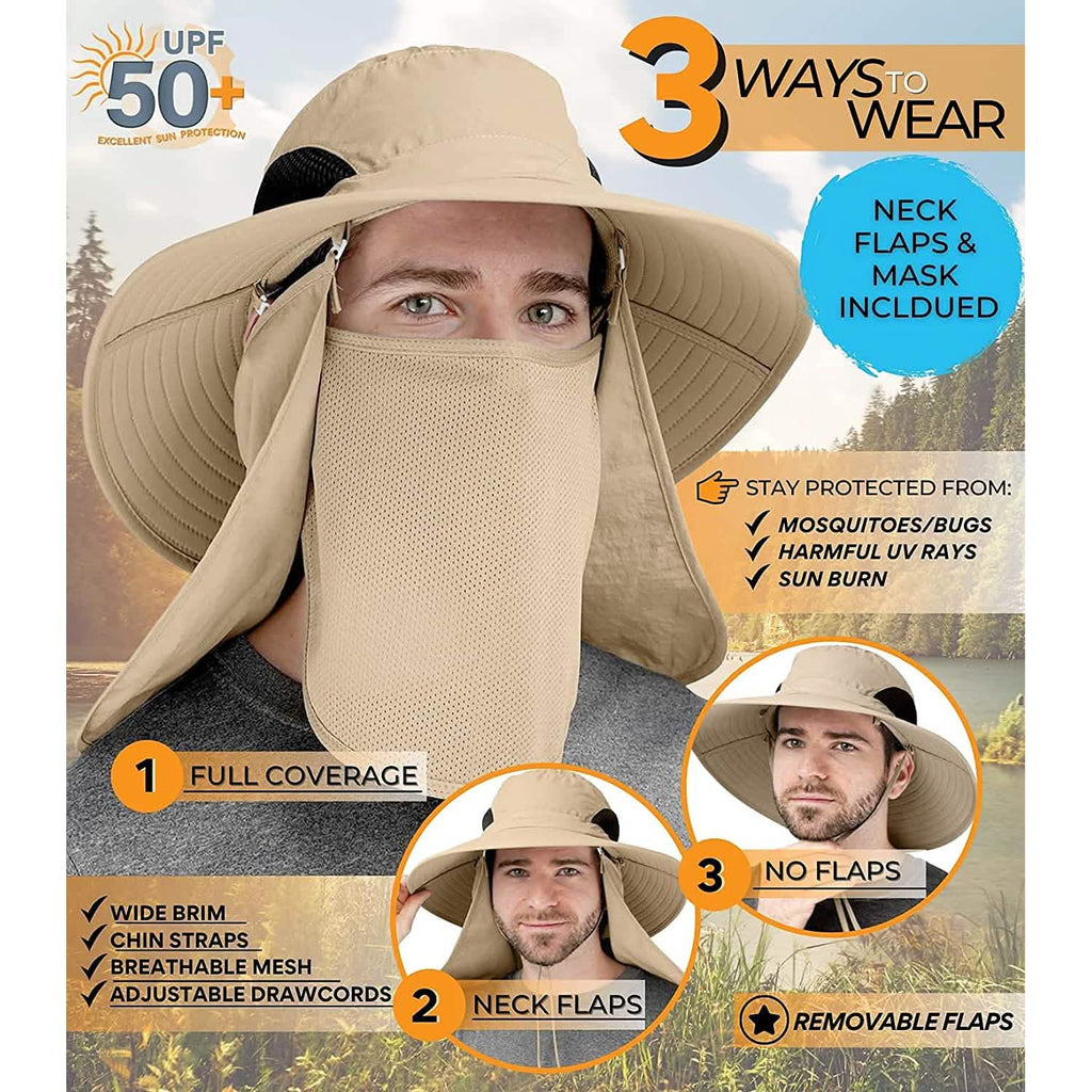 Casquette de pêche à large bord avec protection solaire 50+ et protège-nuque