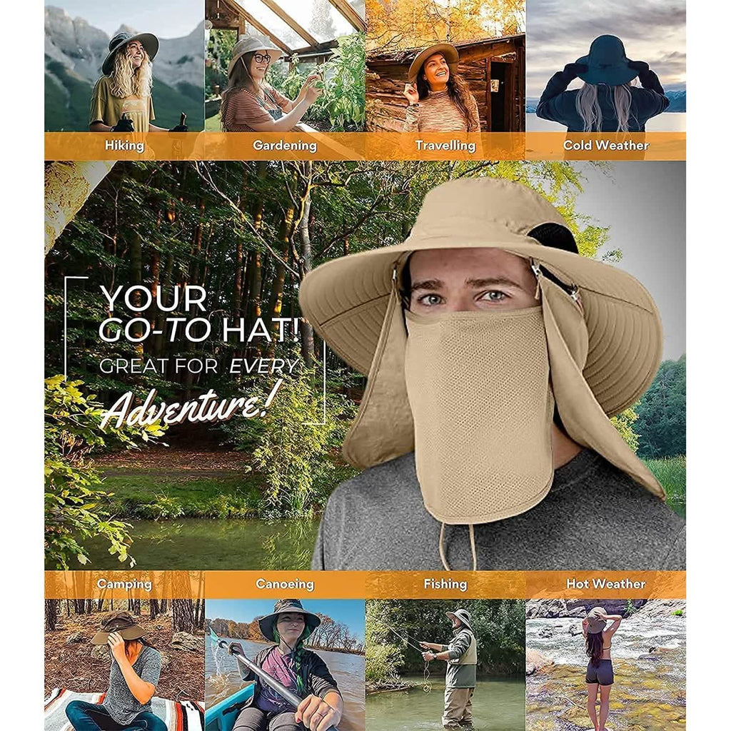 Casquette de pêche à large bord avec protection solaire 50+ et protège-nuque