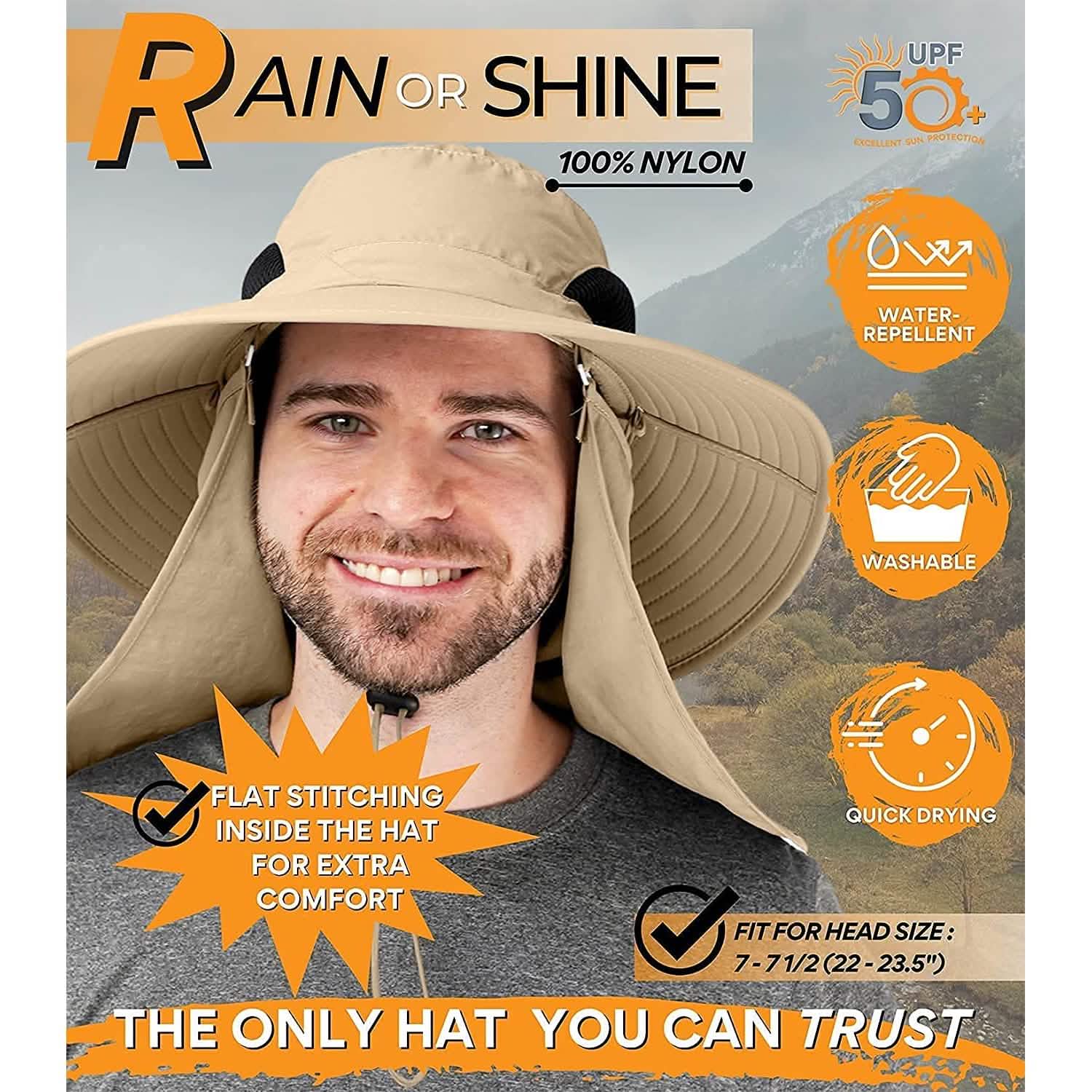 Casquette de pêche à large bord avec protection solaire 50+ et protège-nuque