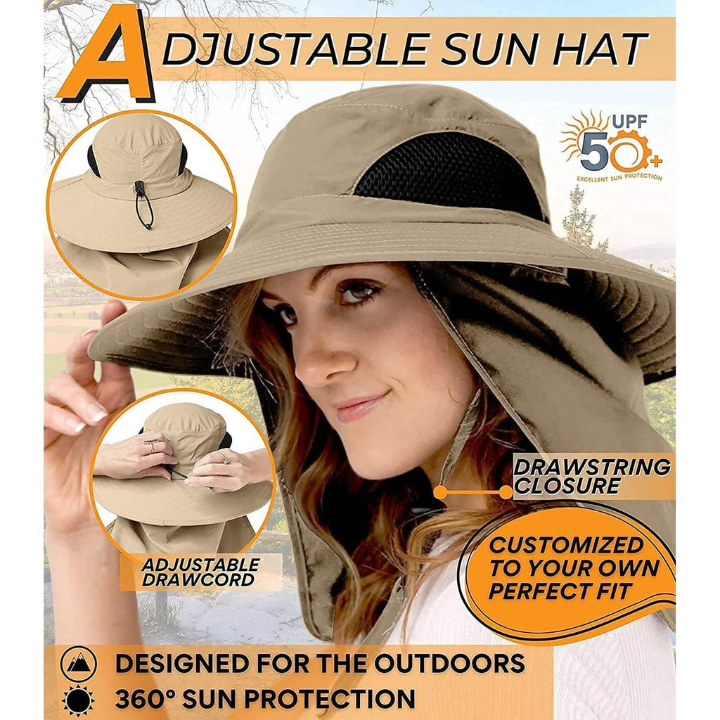 Casquette de pêche à large bord avec protection solaire 50+ et protège-nuque