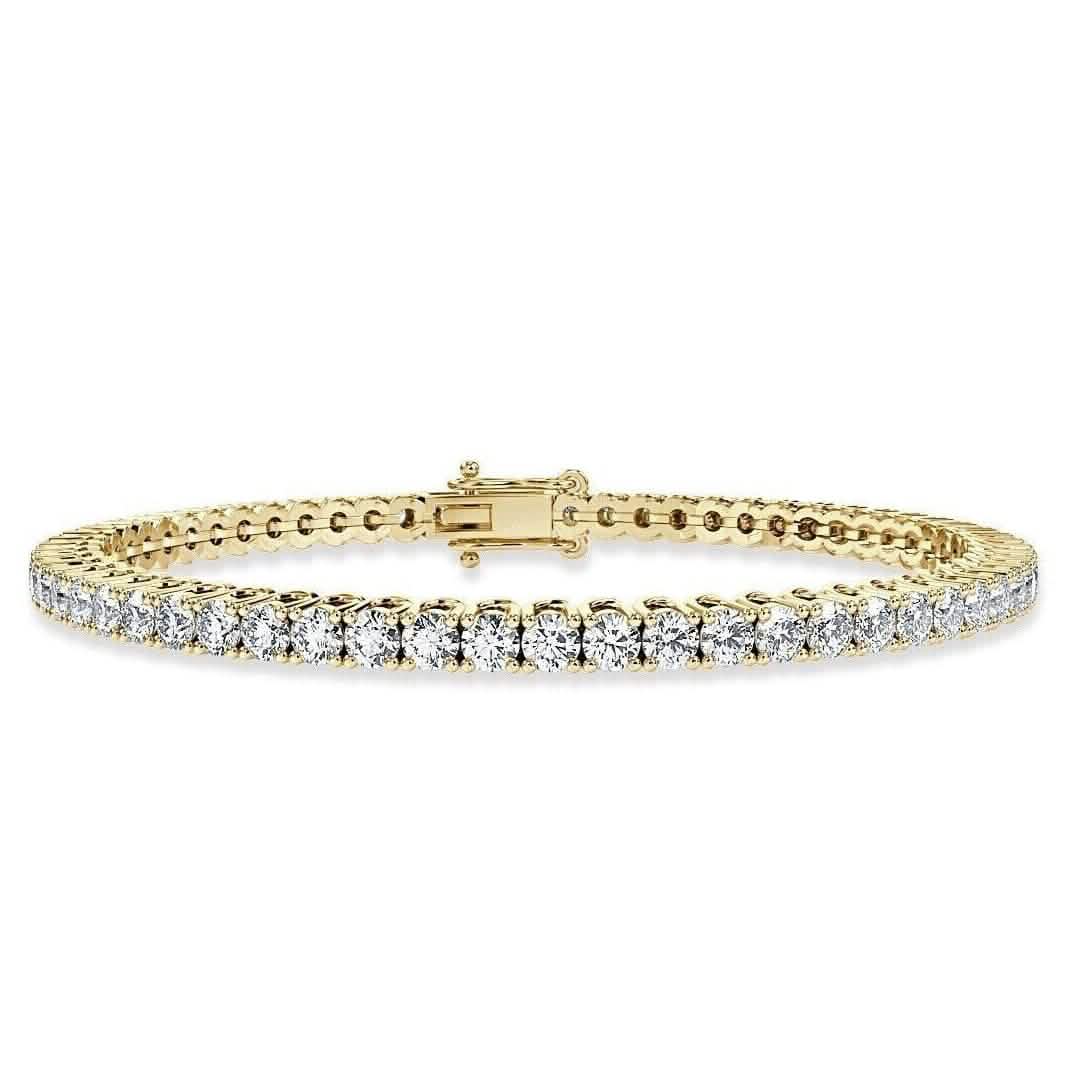 Bracelet de tennis en or jaune 14 carats avec diamants ronds de qualité supérieure de 5,00 carats