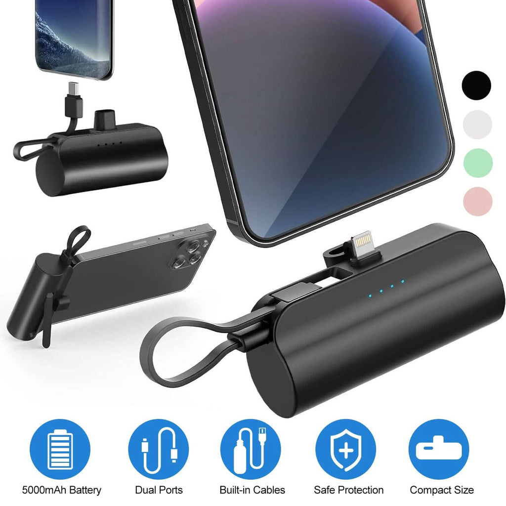 5000mAh Portable Phone Charger Built-in Type C Cable Dual Output