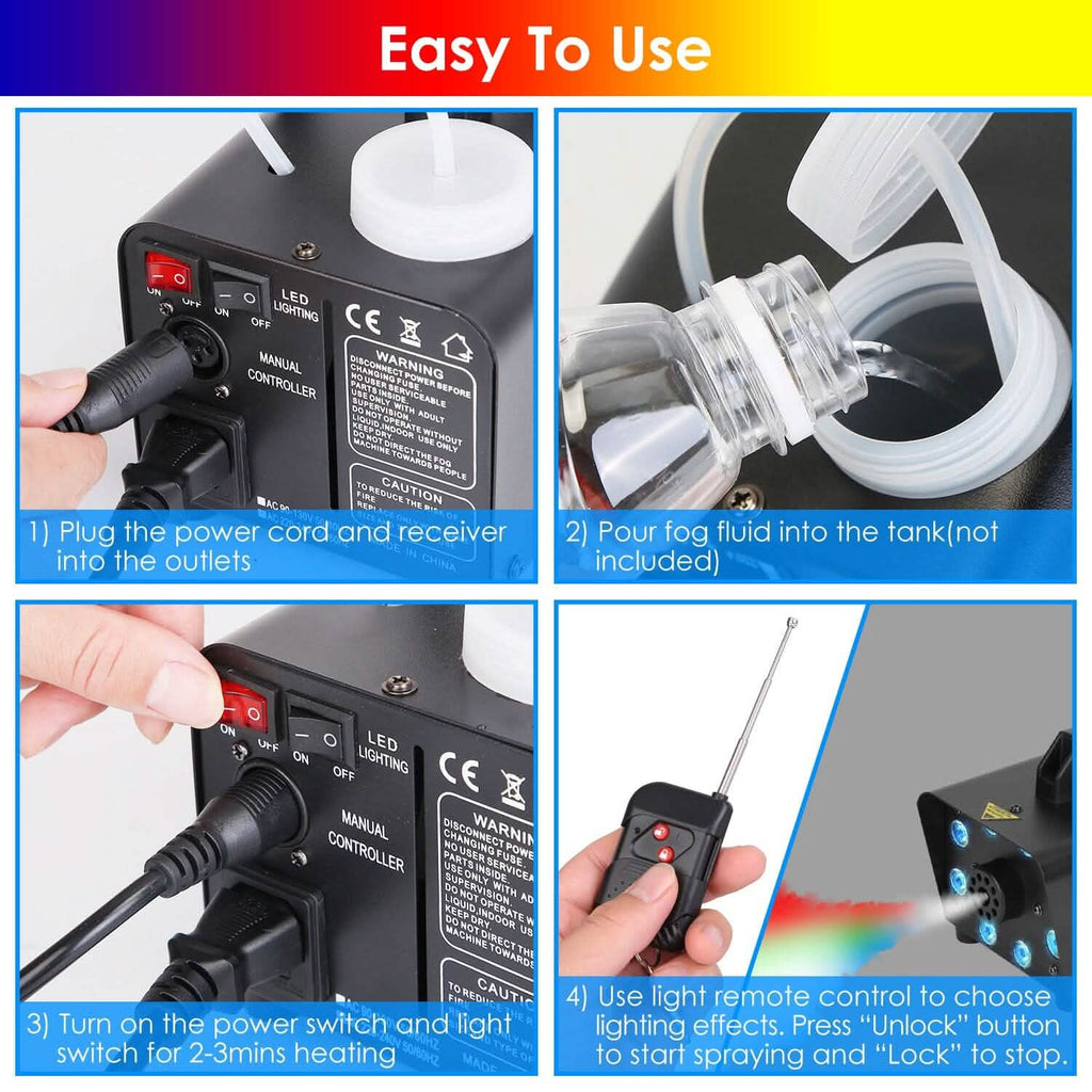 500W Fog Machine 2000CFM Colorful Smoke Machine with 8-Pieces LEDs 5 Lighting Effects 3-Level Brightness
