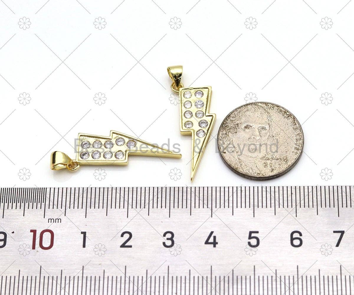 CZ Micro Pave Lighting Shape Pendant, 18K Gold Filled Lighting Charm, Necklace Bracelet Charm Pendant,Sku#LK507