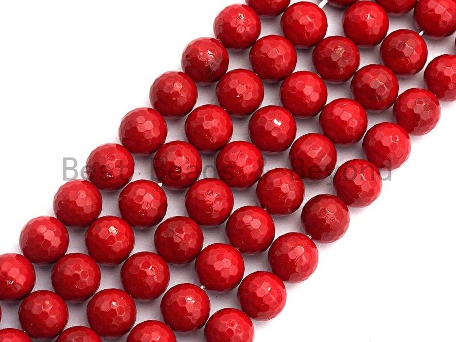 Quality Red Mother of Pearl beads, faceted Red Mop beads, SKU#T115