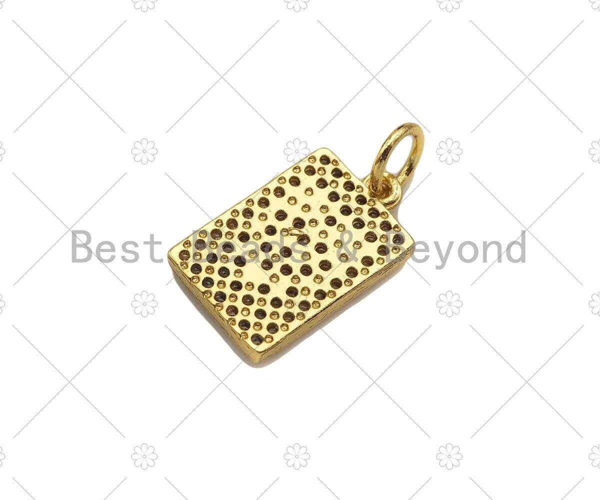 CZ Micro Pave Heart Dogtag Rectangle Shape Pendant/Charm,Cubic Zirconia Medallion Charm, Necklace Bracelet Charm Pendant, 14x9mm, Sku#LK229