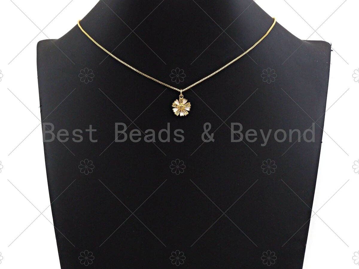 CZ Micro Pave White Enamel Daisy Flower Charm, 18K Gold Filled Flower Charm, Necklace Bracelet Charm Pendant, 13mm, Sku# Y268