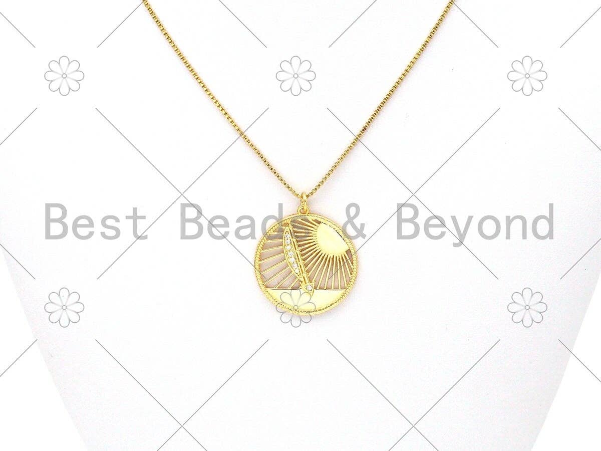 CZ Micro Pave Sun Light with Arrow Round Pendant,18K Gold Filled Charm,Necklace Bracelet Charm Pendant,27x29mm,Sku#L583