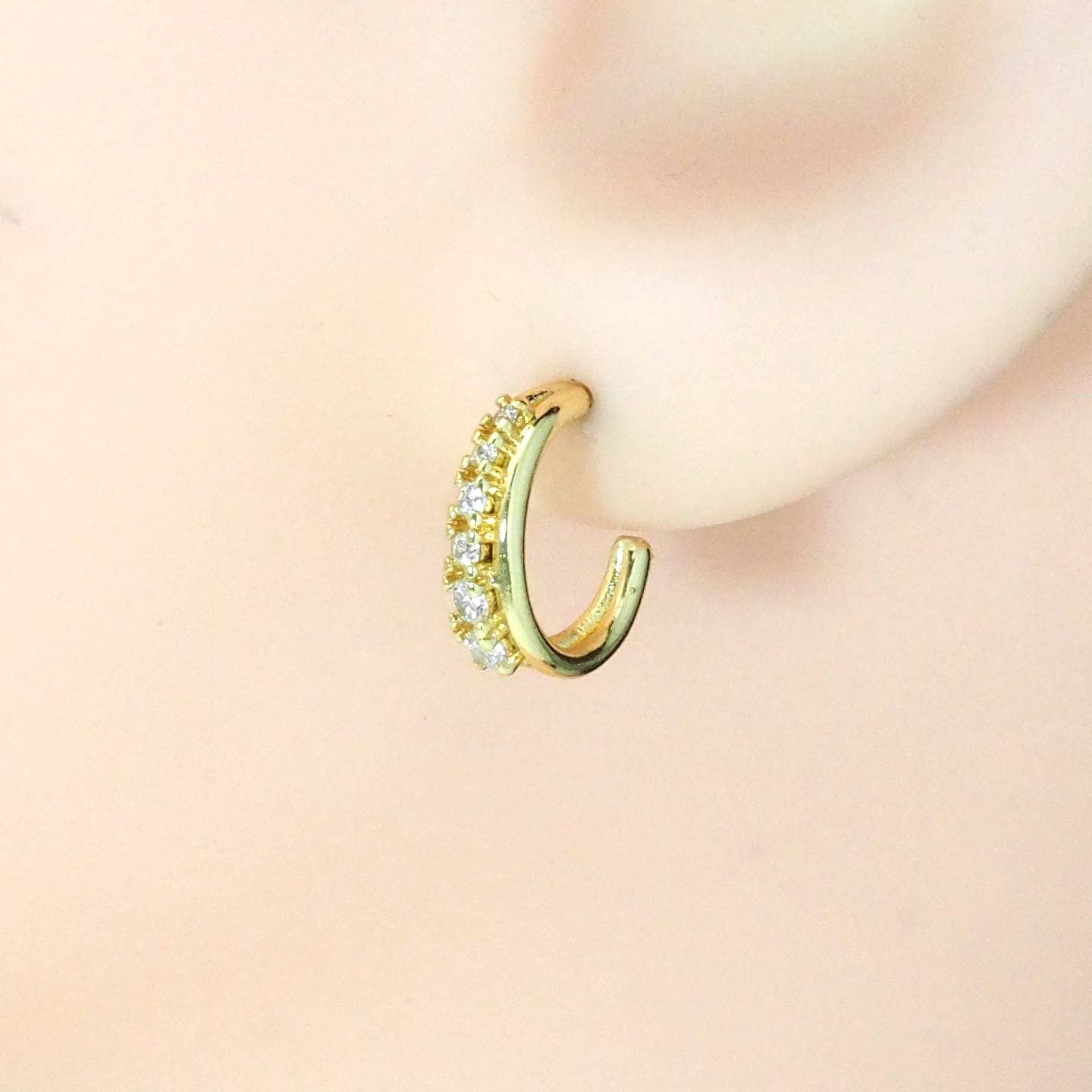 Cute CZ Oval Huggie Stud Earrings, Sku#LK815