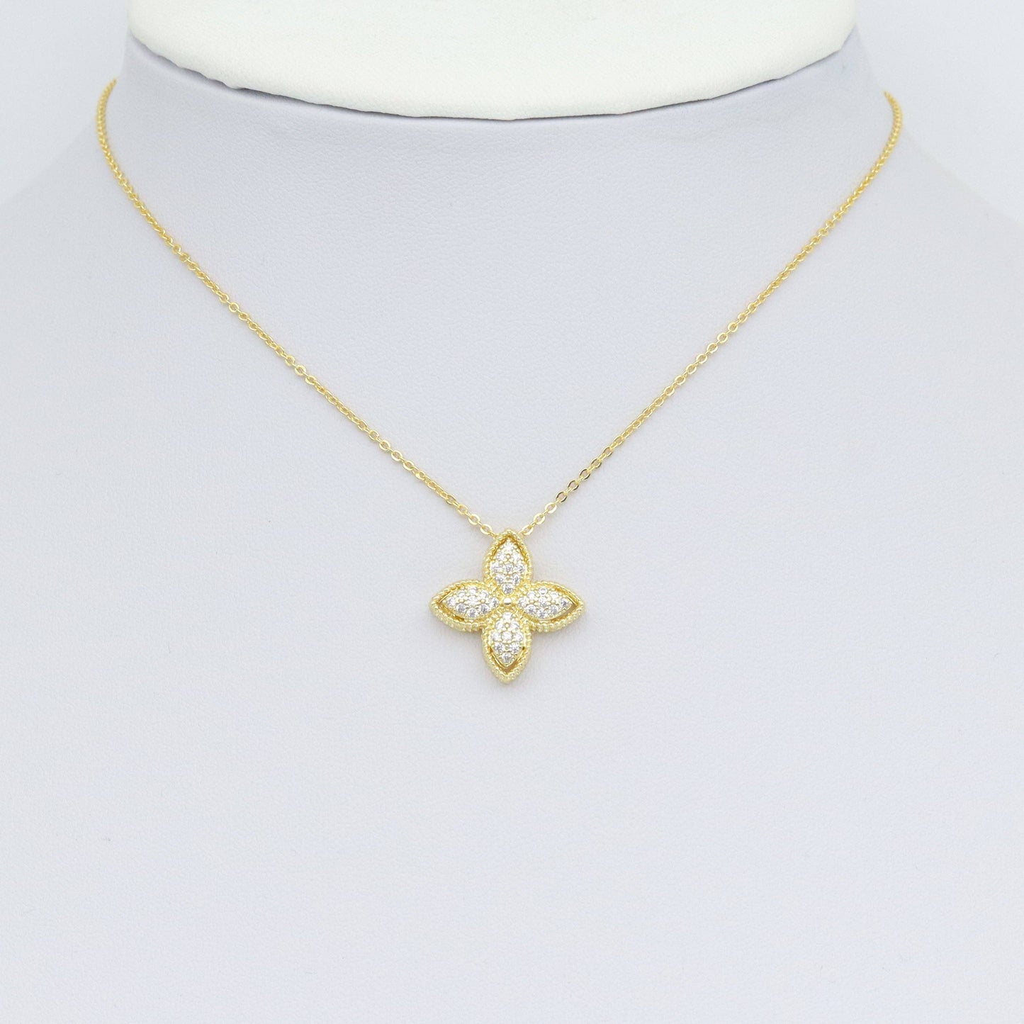 Gold Clear CZ Flower Stud Earrings pendant Charm set, Sku#LK1019