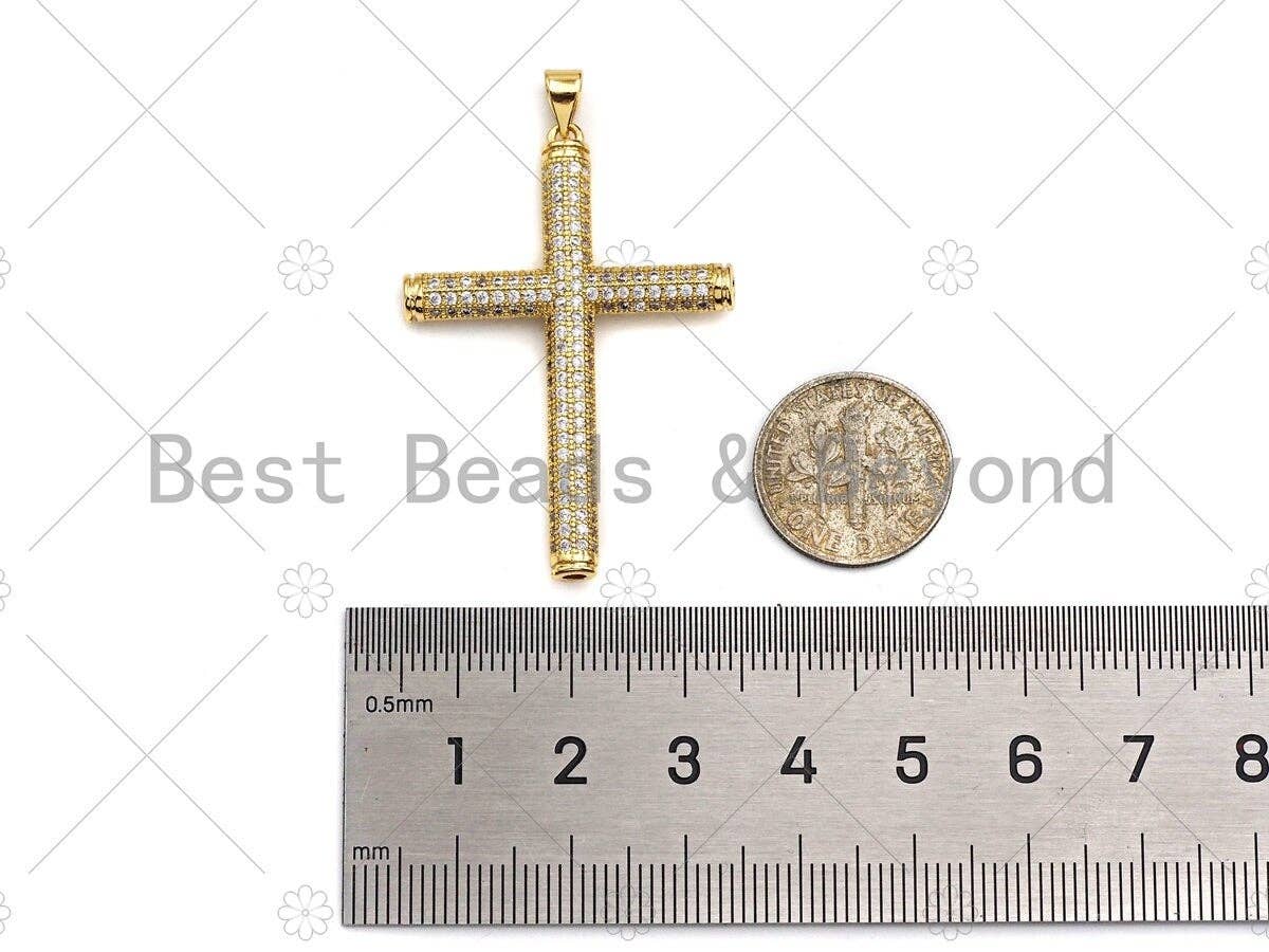 Large CZ Micro Pave Gold Cross Shape Pendant, Sku# LK142