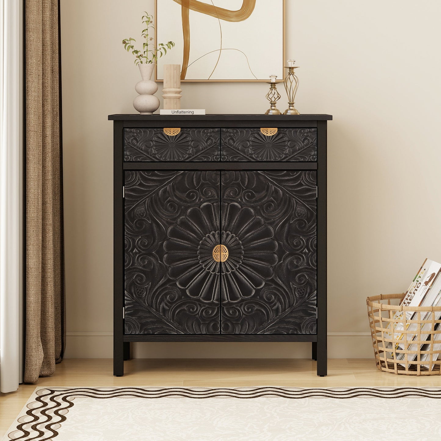 Hand-Carved Accent Cabinet