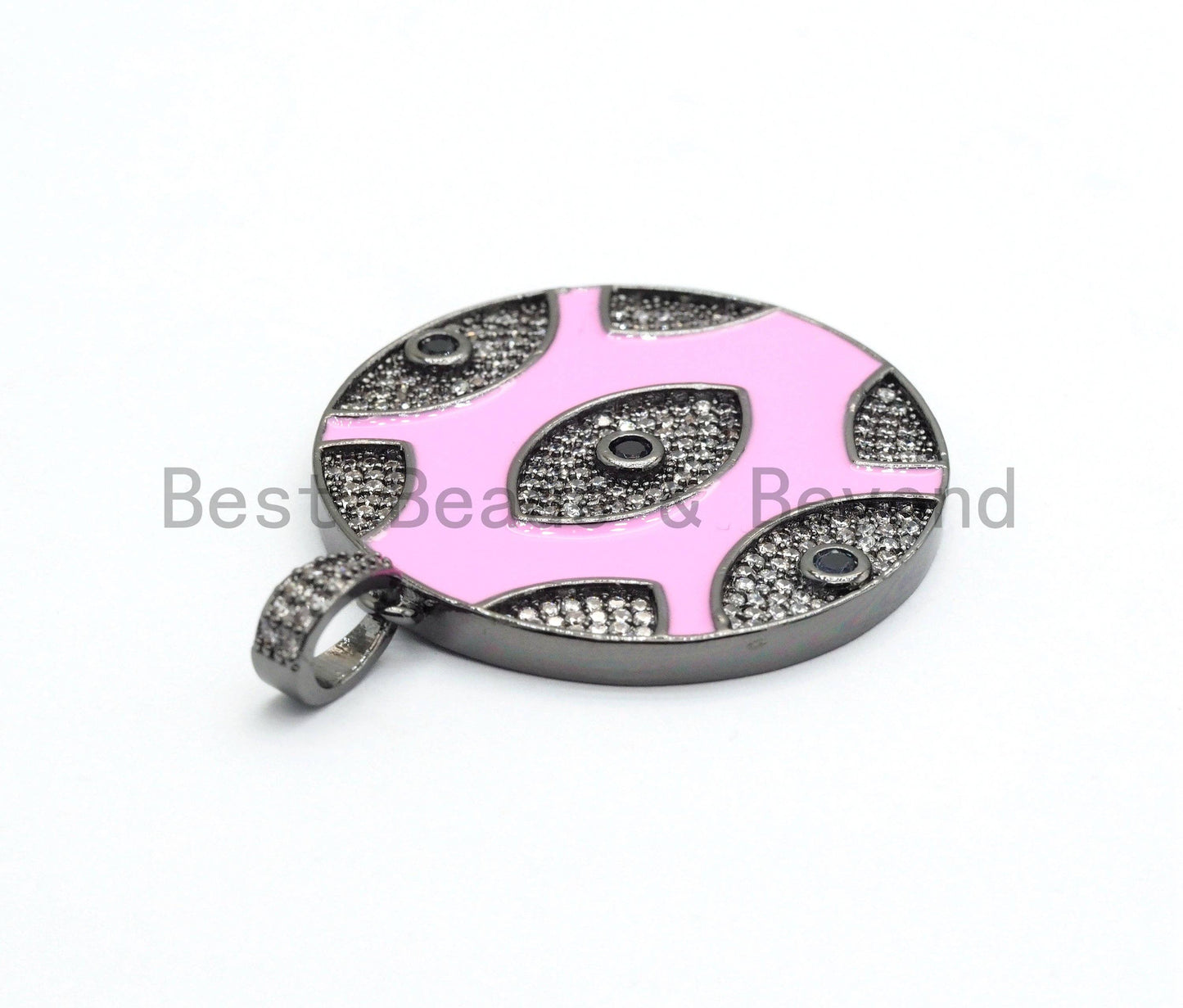 LARGE Enamel Colorful Round With Evil Eye Pendant,CZ Micro Pave Oil Drop Round pendant,Enamel pendant,Enamel Jewelry,34x38mm,sku#F593