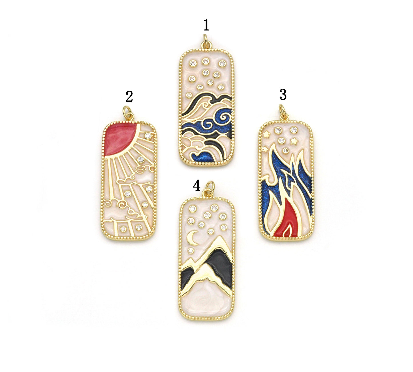 CZ Gold Enamel Rectangle Dog Tag Charm, Sku#LX148