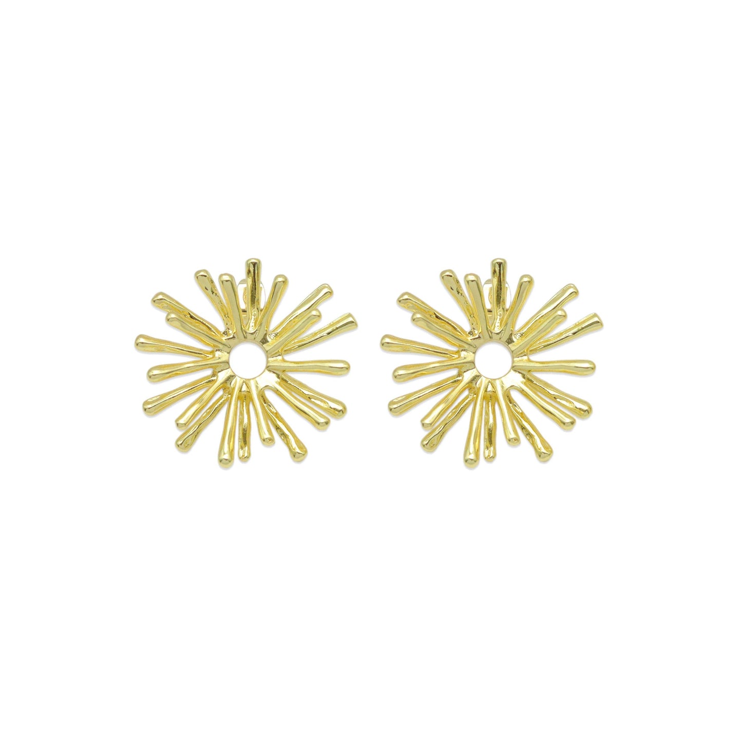Gold Dandelion Flower Sunburst Stud Earrings, Sku#LX725