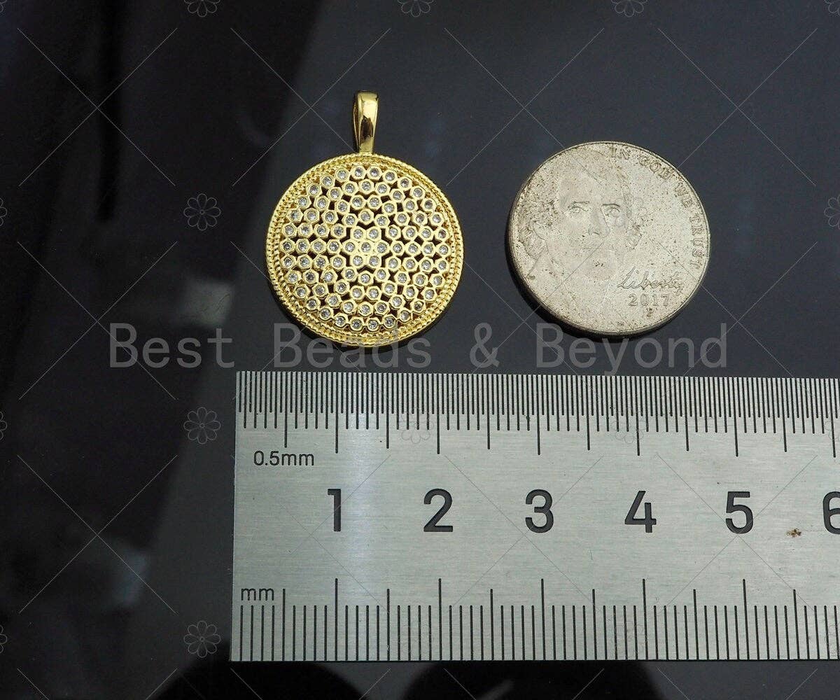Gold Filled CZ Micro Pave Round Honeycomb Shape Pendant,18K Gold Filled Hive Charm, Necklace Bracelet Charm Pendant,20x27mm,Sku#LK356