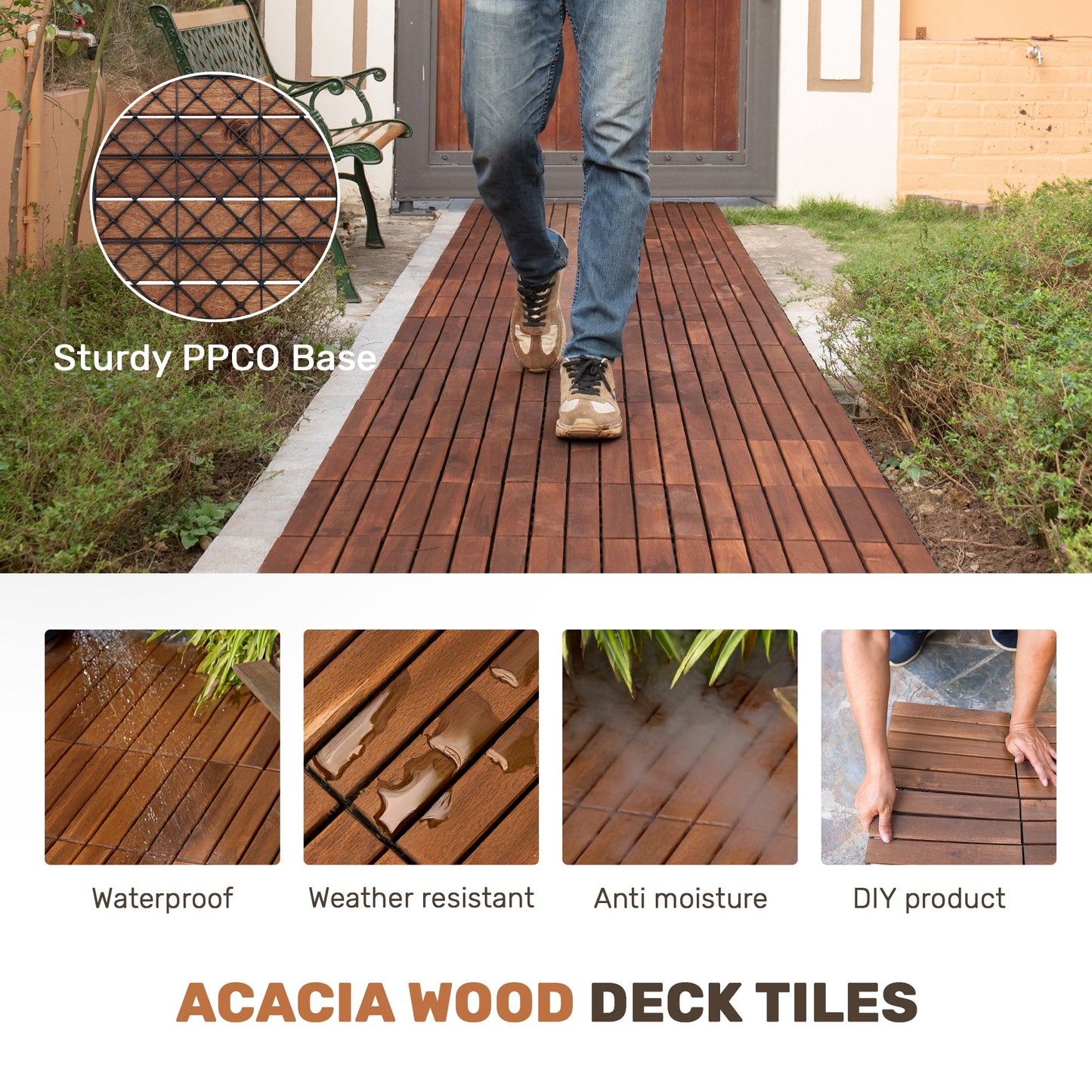 10 PCS Interlocking Deck Tiles Striped Pattern